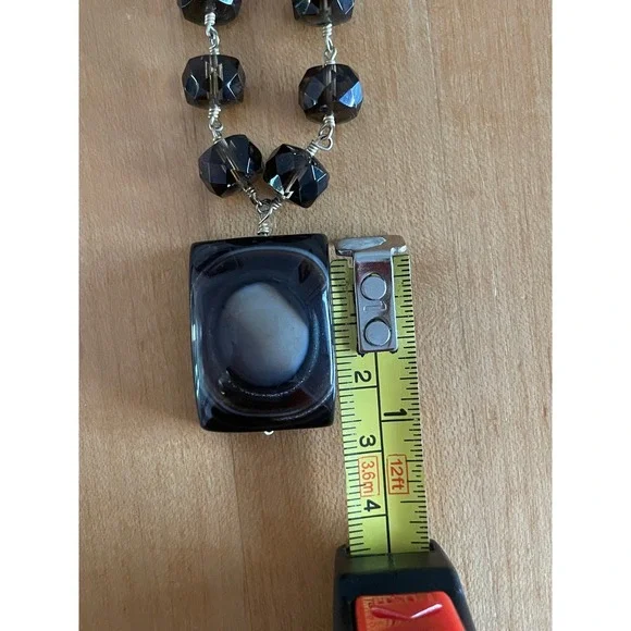 Agate Pendant Necklace Women Brown Smoky Beaded Toggle Clasp Statement - Picture 7 of 8